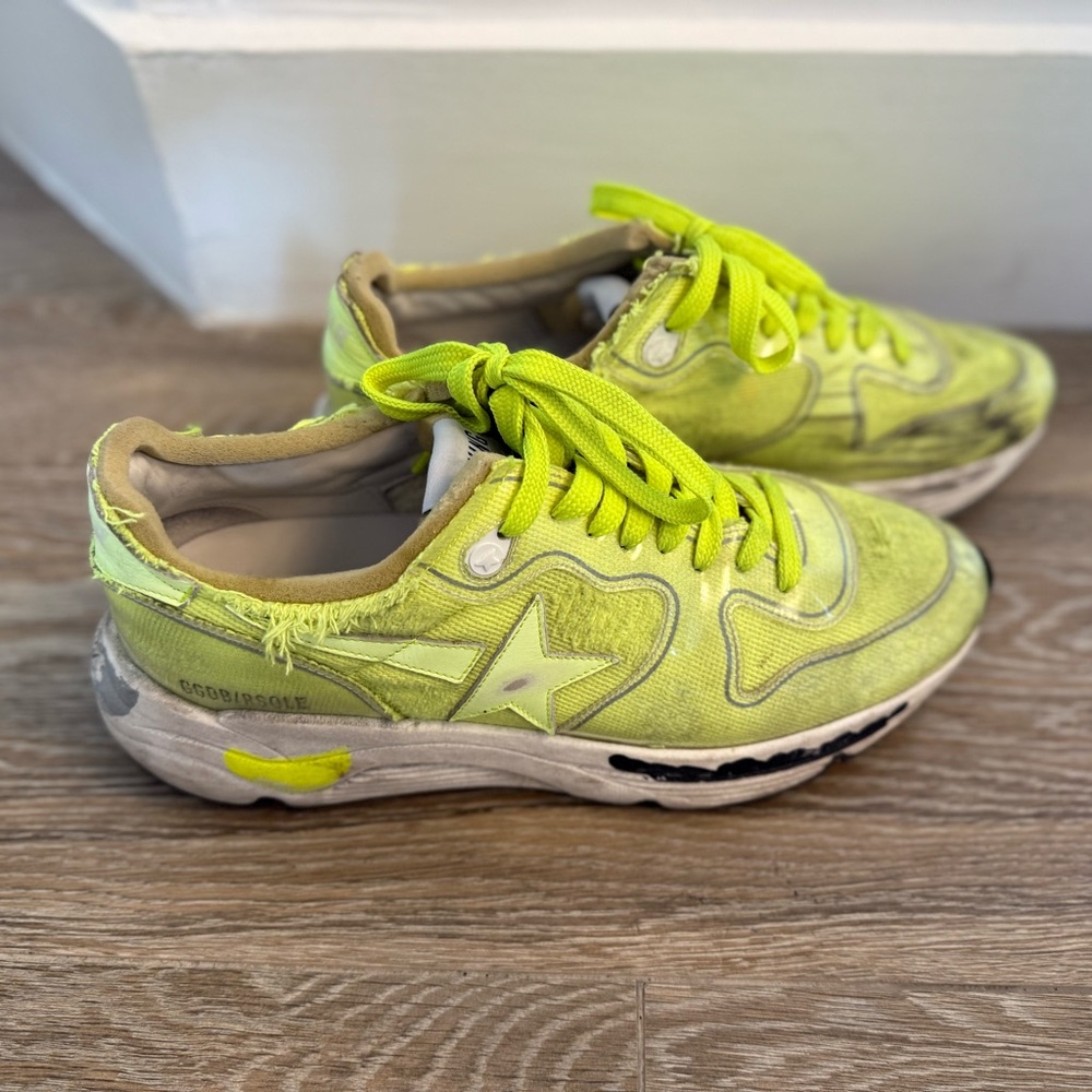 Golden Goose Lime Green Distressed Sneakers